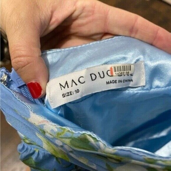 Ieena Mac Duggal Ruffle Tiered Floral Cutout Chiffon Gown 10 Blue Lace Up - Picture 4 of 9